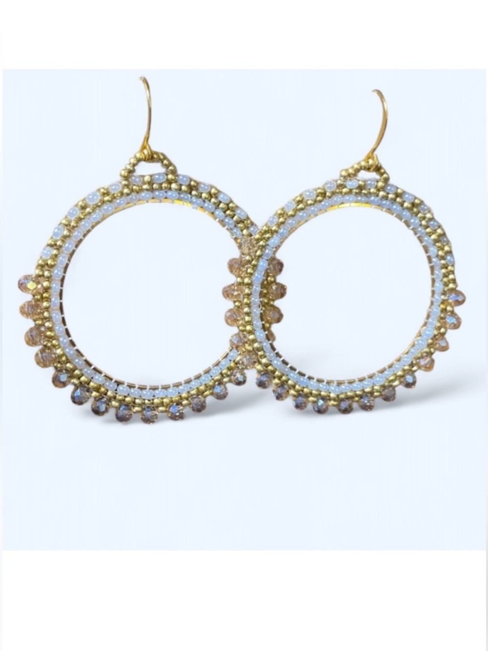Gold and Silver  bead Work Hoop Earrings